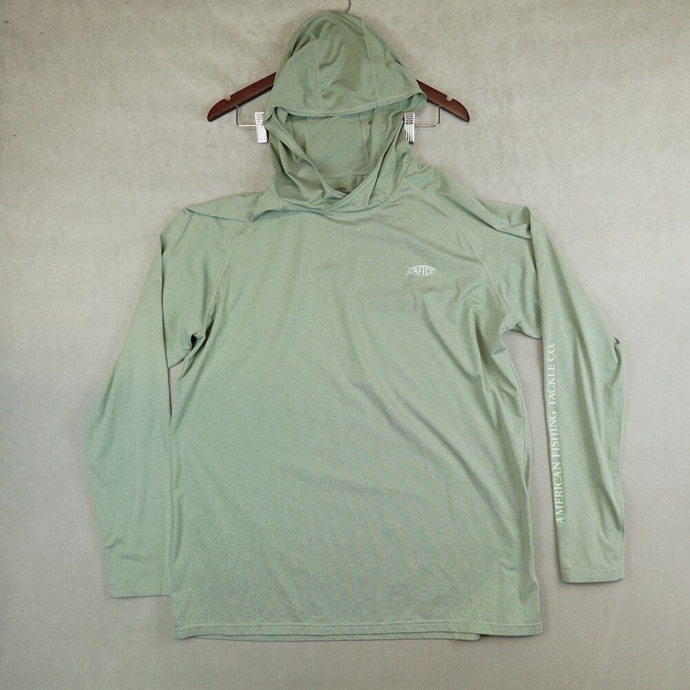 AFTCO Hoodie Men XL Green Long Sleeve Hooded Fishing Stretch Performance AFTECH